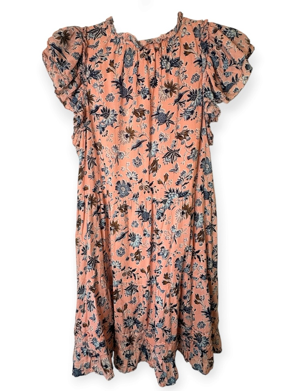 Vineyard Vines Peach Floral Ruffle-Sleeve Dress